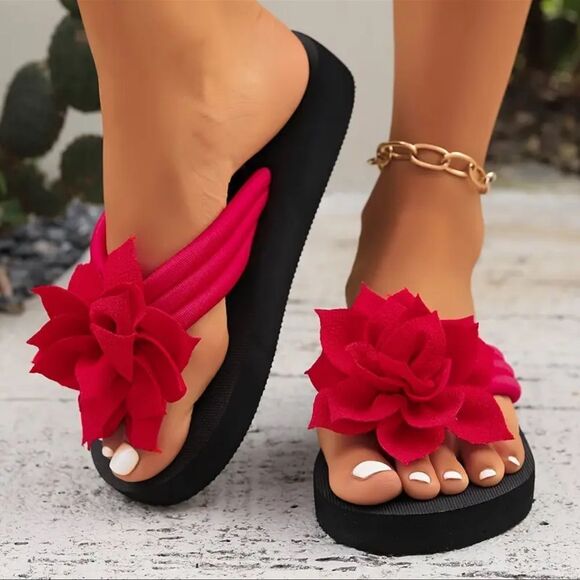 Women's Red Floral Sandals - Picture 5 of 6